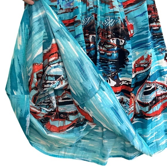 ORIENTQUE Australia‎ Womens Retro Boat Print Crinkle Cotton Dress Size Small - Picture 10 of 16